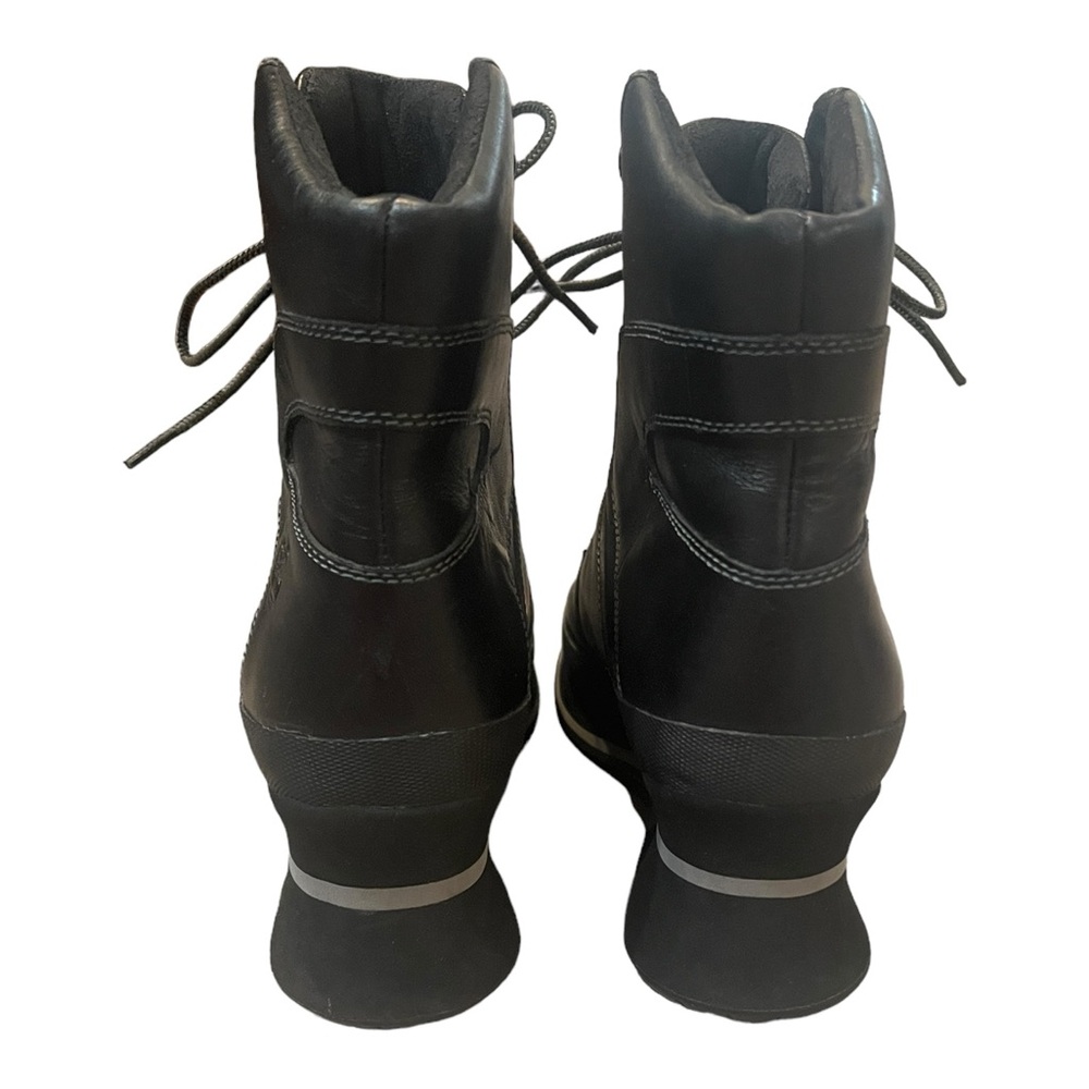 Timberland Black Leather Wedge Boots Lace Up Moto Ankle Boot Womens 8.5 - Picture 3 of 8
